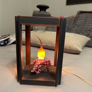 Rustic Blue Lantern with Flickering Flame Bulb